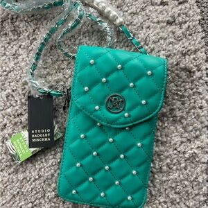 Badgley Mischka Teal Quilted Cross Body with Pearls NWT